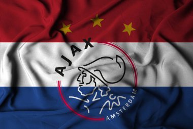 Pringsewu, Lampung 13 Eylül 2024 bayrak logosu seçici odak noktası AFC Ajax, Hollanda futbol kulübü. 3d illüstrasyon