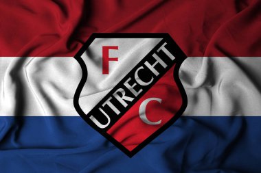 Pringsewu, Lampung 13 Eylül 2024 bayrak logosu seçici odak noktası FC Utrecht, Hollanda futbol kulübü. 3d illüstrasyon