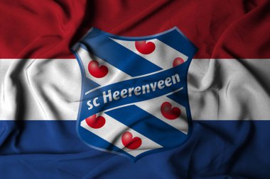 Pringsewu, Lampung 13 Eylül 2024 bayrak logosu seçici odak SC Heerenveen, Hollanda futbol kulübü. 3d illüstrasyon