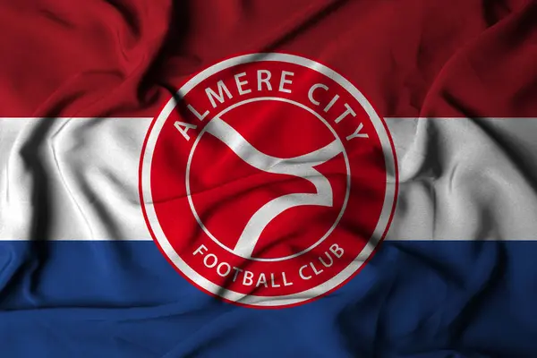 stock image pringsewu, Lampung 13 September 2024 flag logo texture selective focus Almere City FC, Dutch league football club. 3d illustration