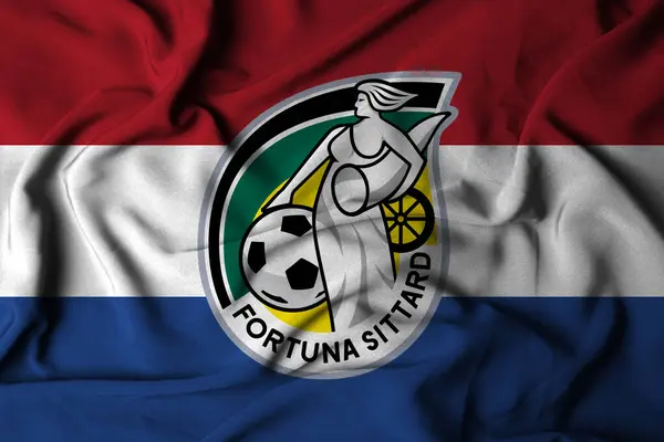 stock image pringsewu, Lampung 13 September 2024 flag logo texture selective focus FORTUNA SITTARD, Dutch league football club. 3d illustration