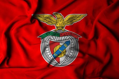 Pringsewu, Lampung 18 Eylül 2024; SL BENFICA arka planının seçici odak bayrak logosu dokusu. Avrupa futbol kulübü bayrağı. 3B illüstrasyon