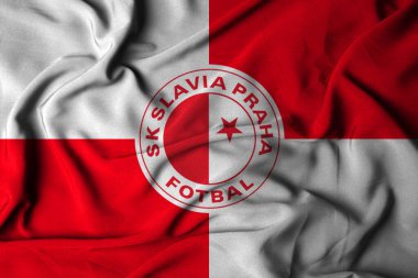 pringsewu, Lampung 18 September 2024; Selective focus flag logo texture from background SK Slavia Prague. European football club flag. 3D illustratio clipart