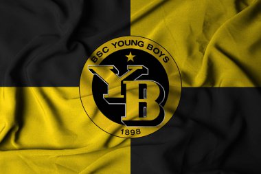 pringsewu, Lampung 18 September 2024; Selective focus flag logo texture from background BSC Young Boys. European football club flag. 3D illustration clipart