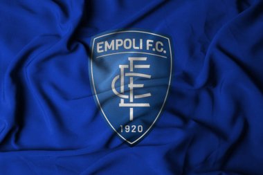 Pringsewu, Lampung 24 Eylül 2024, Empoli FC 'nin seçici odak bayrak logosu. Geçmişi. İtalyan Serisi A futbol kulübü bayrağı. 3B illüstrasyon