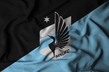 Pringsewu, Lampung; 7 Ekim 2024; MINNESOTA UNITED futbol kulübü MLS 'in seçici odak bayrak dokusu arka planı, 3D illüstrasyon