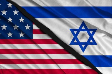 ABD bayrak illüstrasyonu ISRAEL bayrağı, saten desenli el sallama dekorasyonunu birleştirir. 3d illüstrasyon