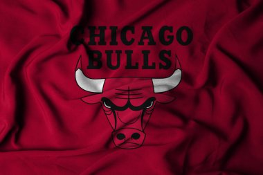 Pringsewu, Lampung; 16 Ekim 2024; Basketball Club Chicago Bulls kumaş dokusunun seçici odak sallama bayrağı, NBA. 3d illüstrasyon