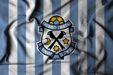 Pringsewu, Lampung; 17 Ekim 2024; J1 Ligi 'nin Jubilo Iwata futbol kulübünün seçici odak noktası logosu geçmişi, 3 boyutlu illüstrasyon