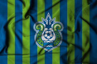 Pringsewu, Lampung; 17 Ekim 2024; J1 Ligi Shonan Bellmar futbol kulübünün seçici odak noktası logosu geçmişi, 3 boyutlu illüstrasyon