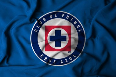 Pringsewu, Lampung 18 Ekim 2024 Futbol kulübü Cruz Azul liga MX 'in seçici odak noktası logo dokusu arka planı. 3B illüstrasyon