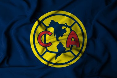 Pringsewu, Lampung 18 Ekim 2024 Futbol kulübü Amerika Liga MX 'in seçici odak noktası logo dokusu arka planı. 3B illüstrasyon
