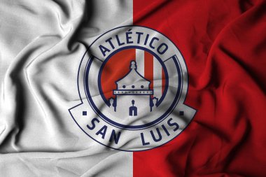 Pringsewu, Lampung 18 Ekim 2024 Futbol kulübü San Luis liga MX 'in seçici odak noktası logosu. 3B illüstrasyon