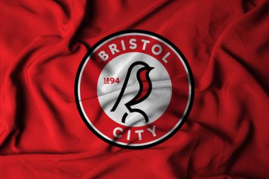 Pringsewu, lamba 23 Ekim 2024; Bristol futbol kulübü, seçici odak bayrağı logosu arka plan premier lig eleme şampiyonası. 3d illüstrasyon