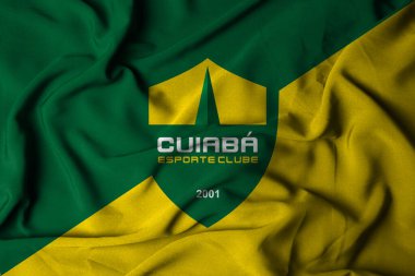 Pringsewu, lamba 30 Ekim 2024; Cuiaba futbol kulübü, seçici odak logosu arka plan Brezilya Serie A Şampiyonası.