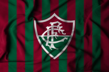Pringsewu, lamba 30 Ekim 2024; Fluminense futbol kulübü, seçici odak logosu arka plan Brezilya Serie A Şampiyonası.