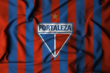 Pringsewu, lamba 30 Ekim 2024; Fortaleza futbol kulübü, seçici odak logosu arka plan Brezilya Serie A Şampiyonası.