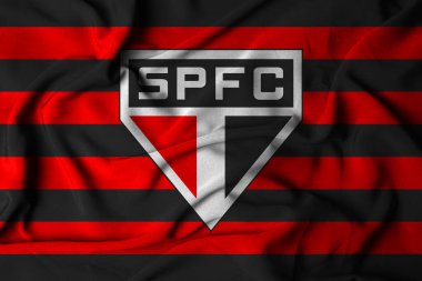 Pringsewu, lamba 30 Ekim 2024; Sao Paulo futbol kulübü, seçici odak logosu arka plan Brezilya Serie A Şampiyonası.