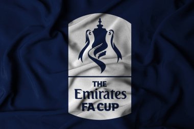 Pringsewu, lamba lambası 31 Ekim 2024 FA CUP kumaşının seçici odak dalgalı bayrak dokusu. Orijinal bayrak, 3D resimleme