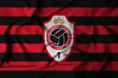 Pringsewu, lamba 7 Aralık 2024; Antwerp futbol kulübü, seçici odak logosu dokusu geçmişi, Belçika Pro Lig şampiyonluğu.