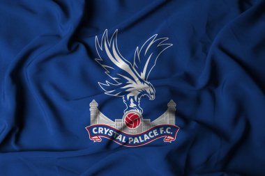 Pringsewu, Lampung; 5 Ekim 2024; Crystal Palace fc futbol kulübü seçici odak noktası logo dokusu arka planı, 3D illüstrasyon