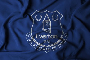 Pringsewu, Lampung; 5 Ekim 2024; Everton futbol kulübü seçici odak noktası logo dokusu arka planı, 3D illüstrasyon