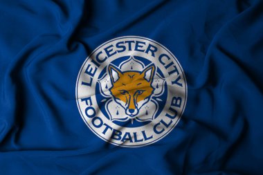Pringsewu, Lampung; 5 Ekim 2024; Leicester City futbol kulübü seçici odak noktası logo dokusu arka planı, 3D illüstrasyon