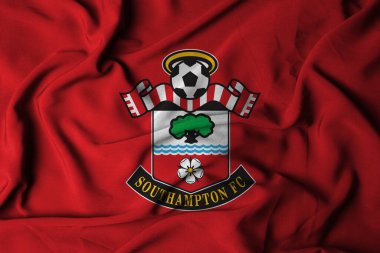 Pringsewu, Lampung; 5 Ekim 2024; Southampton futbol kulübü seçici odak noktası logo dokusu arka planı, 3D illüstrasyon