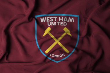 Pringsewu, Lampung; 5 Ekim 2024; West Ham United futbol kulübü seçici odak noktası logo dokusu arka planı, 3D illüstrasyon