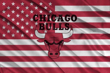 Pringsewu, lamba; Ocak 06, 2025; Chicago Bulls basketbol kulübü, NBA 'de sallanan seçici odak noktası kumaş dokusu. 3d görüntü ABD arkaplanı
