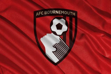 Pringsewu, lamba 11 Ocak 2025; AFC Bournemouth futbol kulübü, dalgalı kumaş dokusu olan İngiliz ligi kulüplerinden biri.