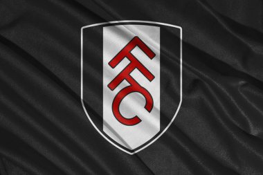 Pringsewu, lamba 11 Ocak 2025; Fulham futbol kulübüne yakın çekim, dalgalı kumaş dokusuna sahip İngiliz ligi kulüplerinden biri.