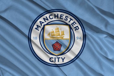 Pringsewu, lamba 11 Ocak 2025, Manchester City futbol kulübü, dalgalı kumaş dokusu olan İngiliz ligi kulüplerinden biri.