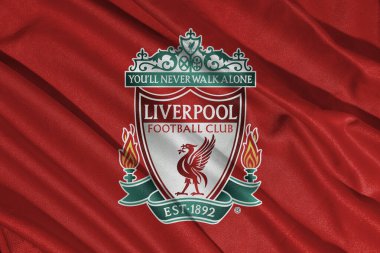 Pringsewu, lamba 11 Ocak 2025, İngiltere futbol ligi futbol kulübü Liverpool 'a yakın, kumaş dokusu dalgalı.