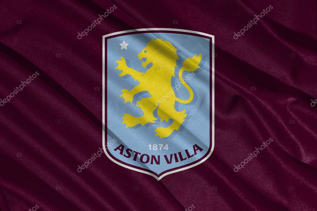 Pringsewu, lampung january 11, 2025; closeup of Aston Villa football club, one of the English league football clubs that has a wavy fabric texture