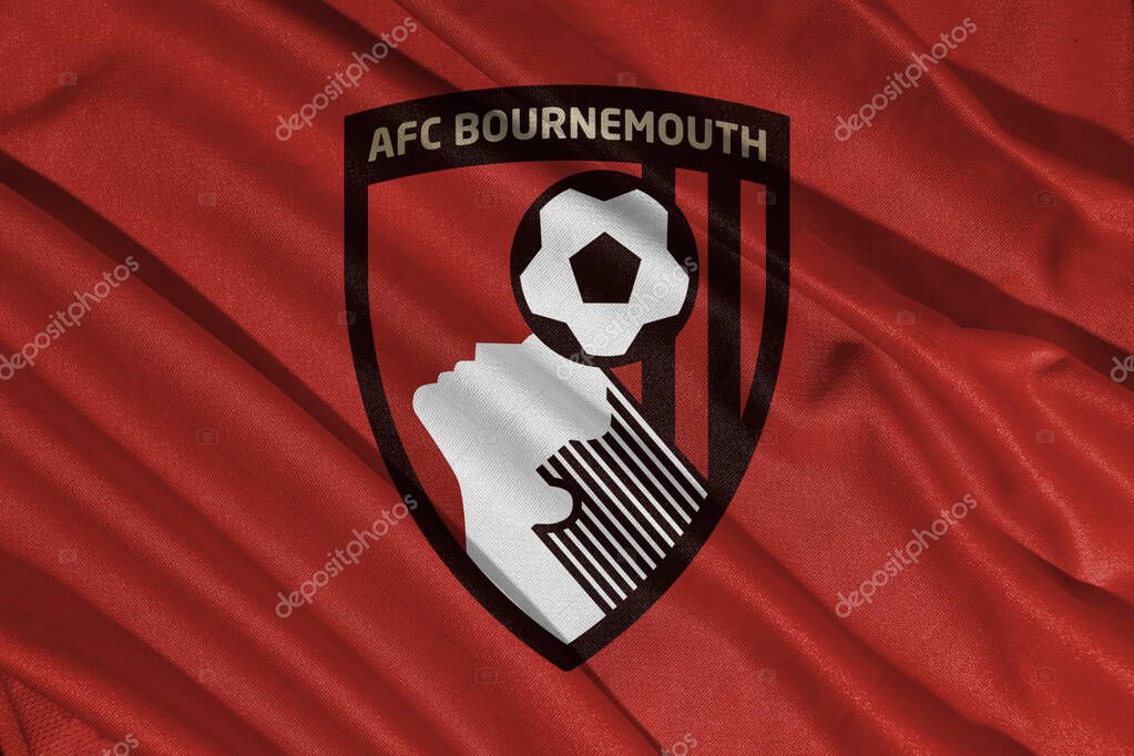 Pringsewu, lampung january 11, 2025; closeup of AFC Bournemouth football club, one of the English league football clubs that has a wavy fabric texture
