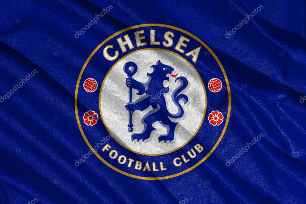Pringsewu, lampung january 11, 2025; closeup of Chelsea football club, one of the English league football clubs that has a wavy fabric texture