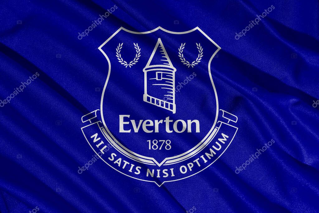 Pringsewu, lampung january 11, 2025; closeup of Everton football club, one of the English league football clubs that has a wavy fabric texture