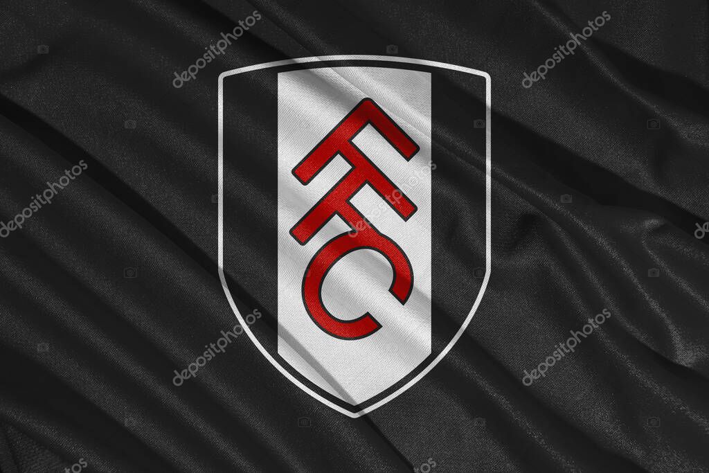 Pringsewu, lampung january 11, 2025; closeup of Fulham football club, one of the English league football clubs that has a wavy fabric texture