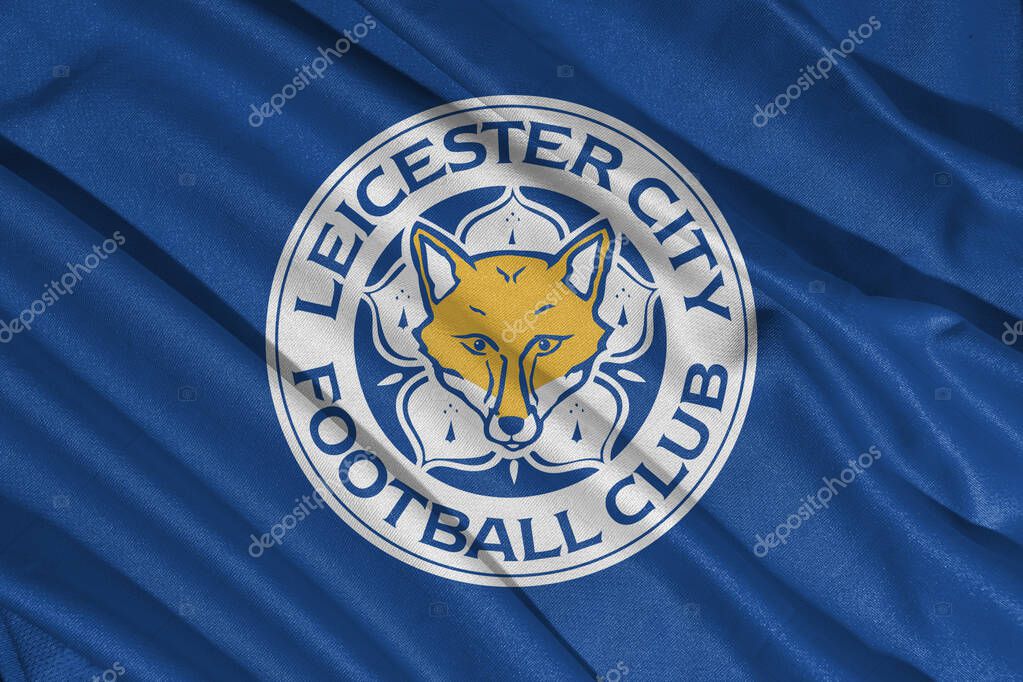 Pringsewu, lampung january 11, 2025; closeup of Leicester City football club, one of the English league football clubs that has a wavy fabric texture