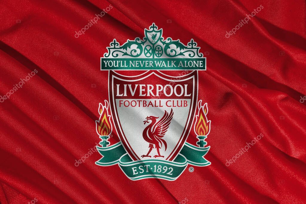 Pringsewu, lampung january 11, 2025; closeup of Liverpool football club, one of the English league football clubs that has a wavy fabric texture