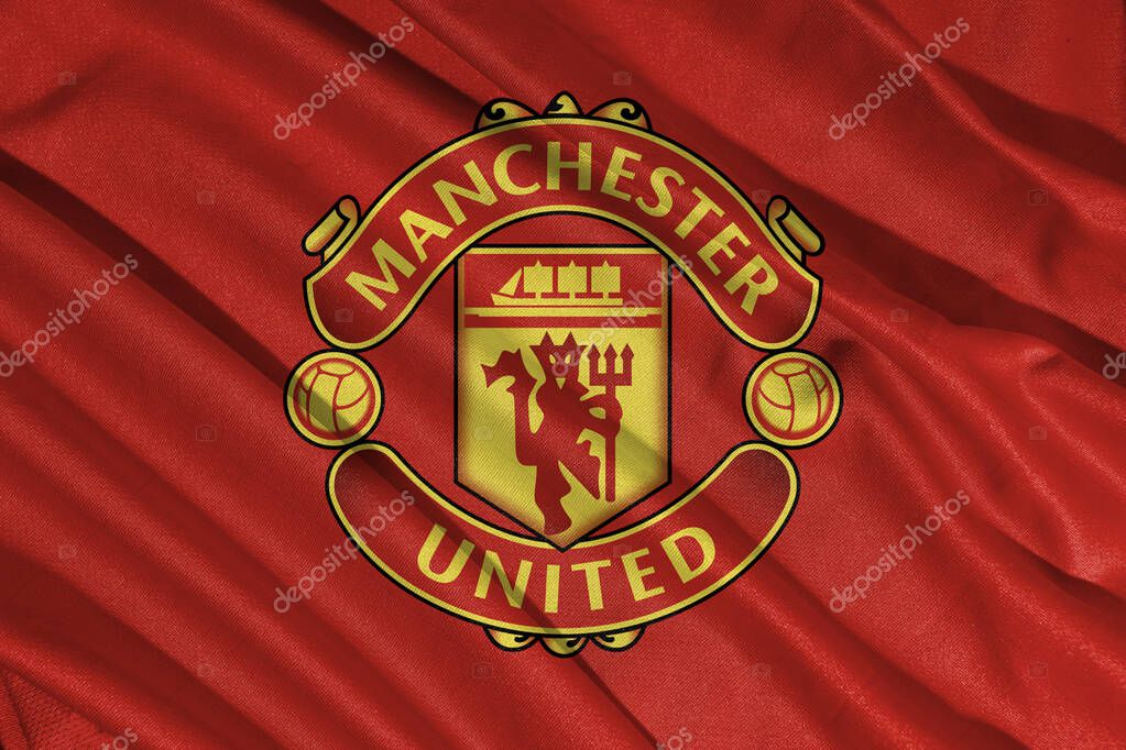 Pringsewu, lampung january 11, 2025; closeup of Manchester United football club, one of the English league football clubs that has a wavy fabric texture