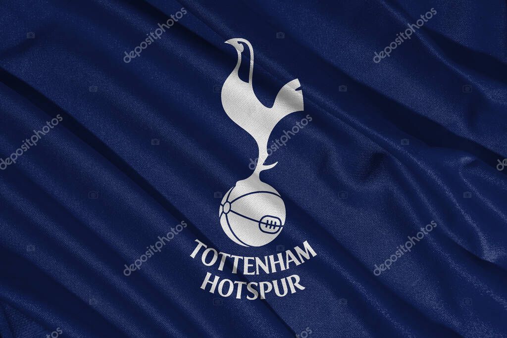 Pringsewu, lampung january 11, 2025; closeup of Tottenham Hotspur football club, one of the English league football clubs that has a wavy fabric texture