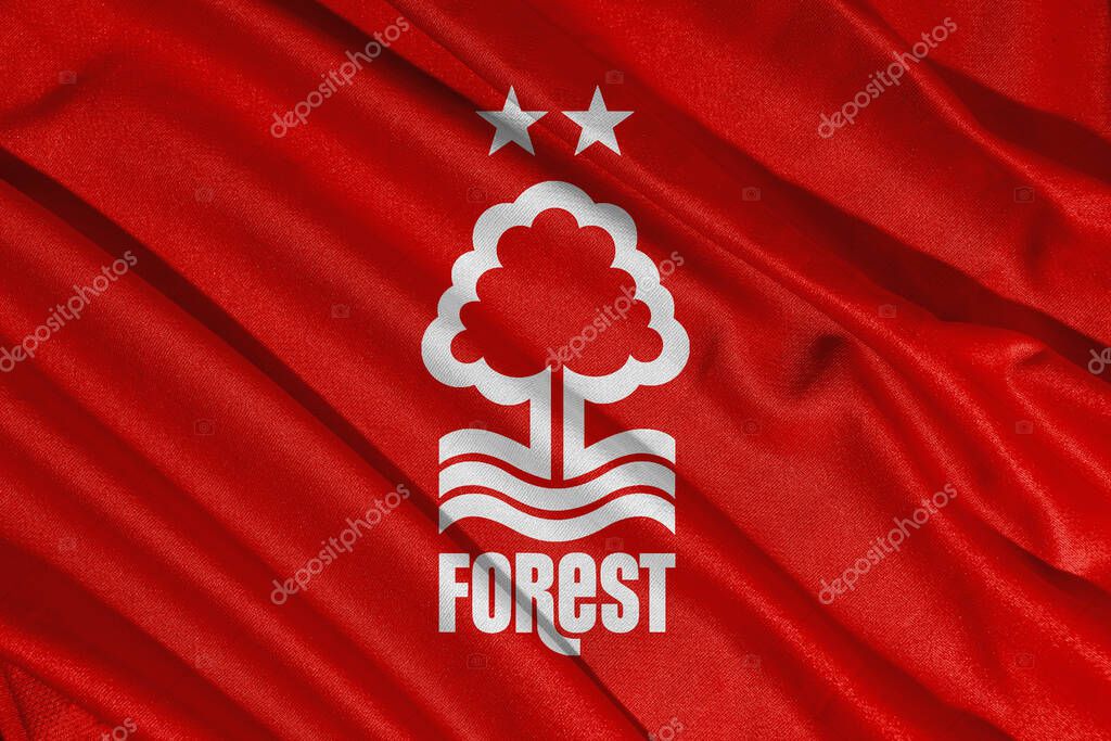 Pringsewu, lampung january 11, 2025; closeup of Nottingham Forest football club, one of the English league football clubs that has a wavy fabric texture
