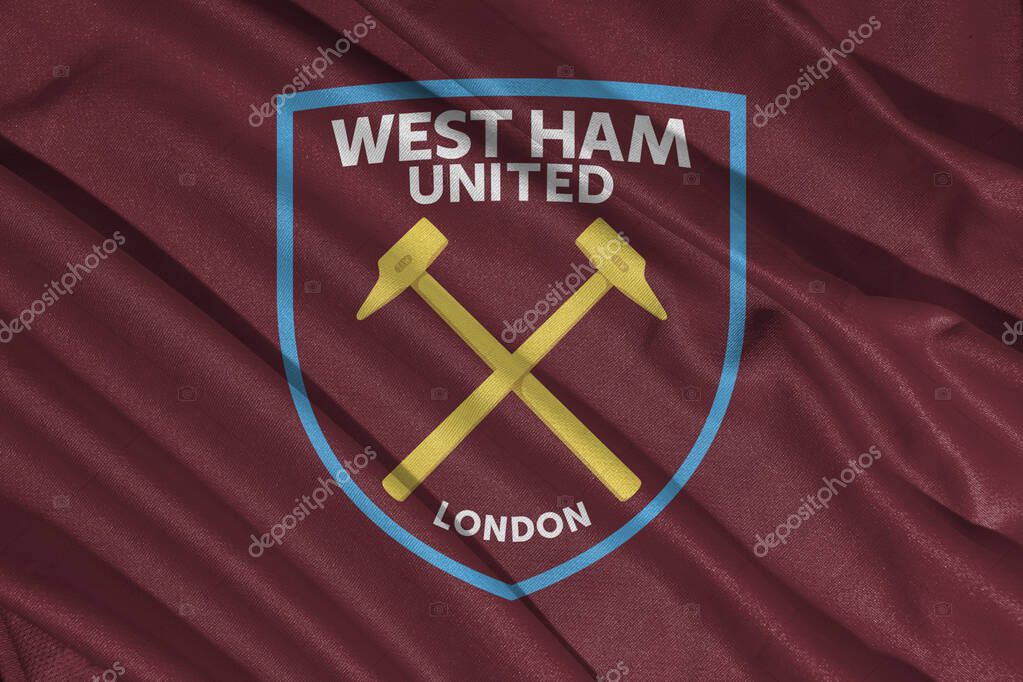 Pringsewu, lampung january 11, 2025; closeup of West Ham United football club, one of the English league football clubs that has a wavy fabric texture