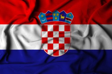 Selective focus of Croatian flag, with wavy fabric texture. 3D illustration clipart