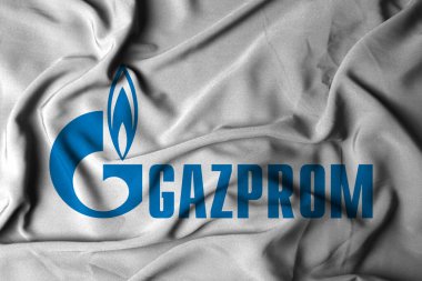Pringsewu, Lampung; 30 Ocak 2025; Gazprom şirketinin logosuna sahip bayrak kumaşı Rus çokuluslu enerji gazıdır.