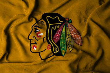 Pringsewu, lamba; 1 Şubat 2025; National Hockey League Chicago Blackhawks bayraklı logosu, bir NHL hokey takımı. 3B illüstrasyon