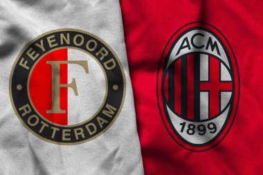 Pringsewu, Lampung; 4 Şubat 2025; Feyenoord futbol kulübü logosu kumaşı AC Milan, konsept çizim