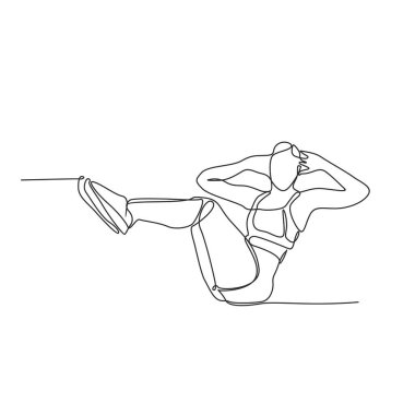 Sürekli tek çizgi logo sanatında mekik çeken bir kadın, karın kası hareketi.